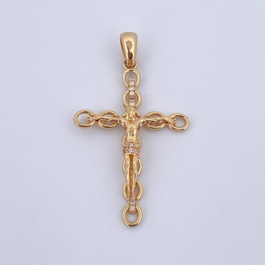 Dije Cruz Cristo 3.75gr / 4.3cm / Circones Blancos Oro Amarillo 18K &