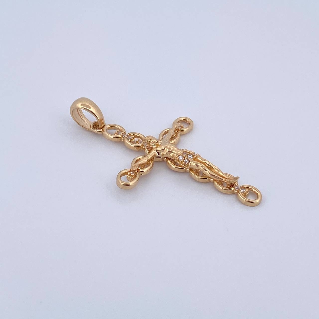 Dije Cruz Cristo 3.75gr / 4.3cm / Circones Blancos Oro Amarillo 18K &