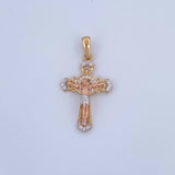 Dije Cruz Cristo 2.35gr / 3.3cm / Timon Circones Blancos Tres Oros 18K &