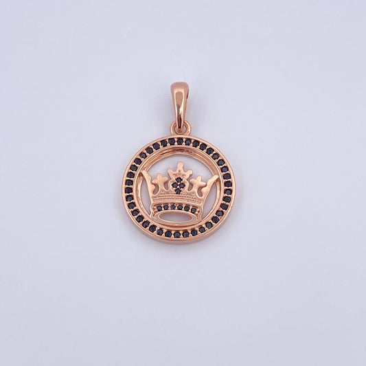 Dije Medalla Corona RX 5.05gr / 3cm / Circones Negros  Oro Rosa 18K &