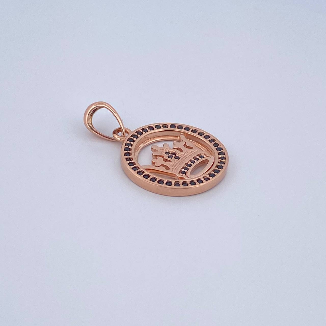 Dije Medalla Corona RX 5.05gr / 3cm / Circones Negros  Oro Rosa 18K &