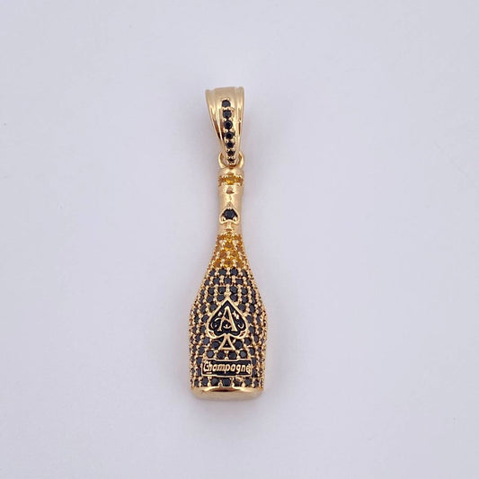 Dije Botella 4.2gr / 3.7cm / Circones Negros Amarillos Oro Amarillo 18K &