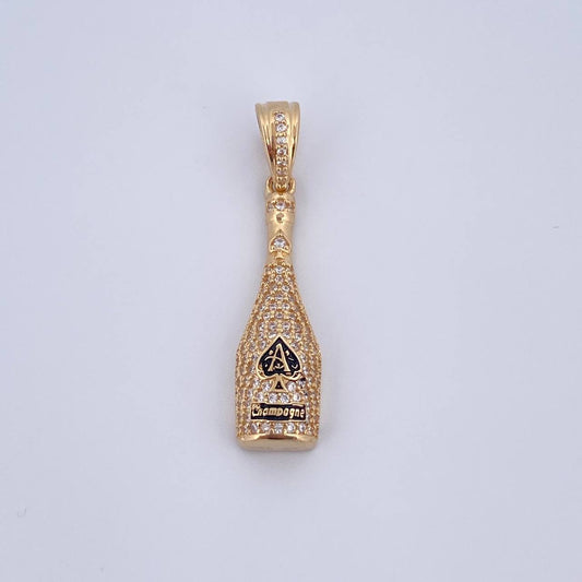 Dije Botella 4.3gr / 3.7cm / Circones Blancos Oro Amarillo 18K &