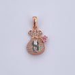 Dije Bolsa De Dinero Coquett 2.65gr / 2.5cm / Circones Verdes Rosados Blancos Tres Oros 18K &