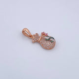 Dije Bolsa De Dinero Coquett 2.65gr / 2.5cm / Circones Verdes Rosados Blancos Tres Oros 18K &