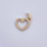 Dije Silueta Corazon 1.2gr / 2.2cm / Circones Blancos Oro Amarillo 18K &