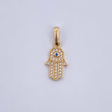 Dije Mano Hamsa 1.2gr / 2.1cm / Circones Azul Blancos Oro Amarillo 18K &