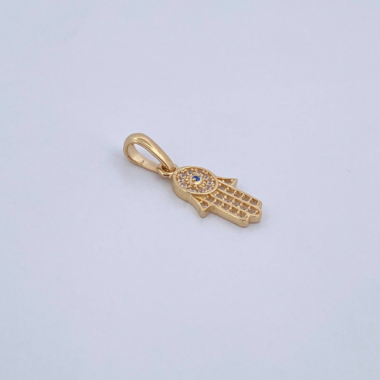Dije Mano Hamsa 1.2gr / 2.1cm / Circones Azul Blancos Oro Amarillo 18K &