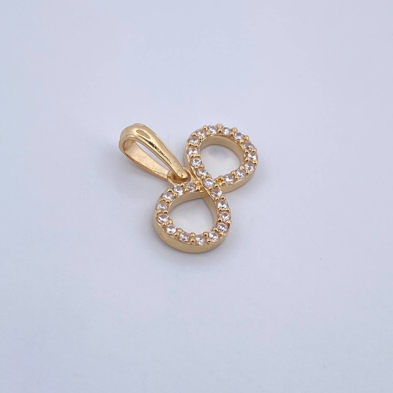 Dije Infinito 1.25gr / 1.7cm / Circones Blancos Oro Amarillo 18K &