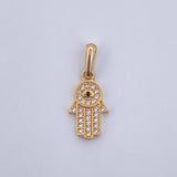 Dije Mano Hamsa 1.2gr / 2.1cm / Circones Negro Blancos Oro Amarillo 18K &