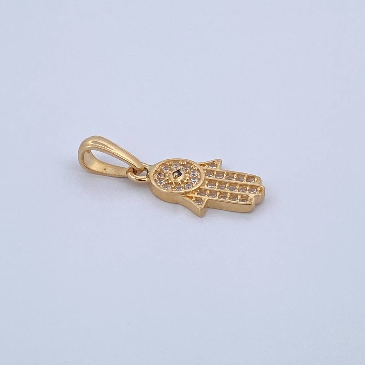 Dije Mano Hamsa 1.2gr / 2.1cm / Circones Negro Blancos Oro Amarillo 18K &