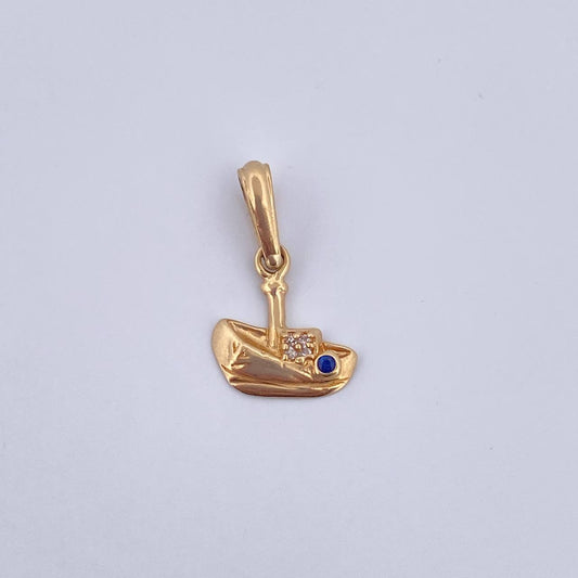 Dije Barco 0.7gr / 1.8cm / Circones Azul Blancos Oro Amarillo 18K &