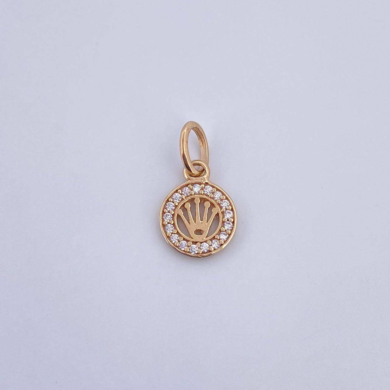 Dije Corona RX 0.6gr / 1.4cm / Circones Blancos Oro Amarillo 18K &