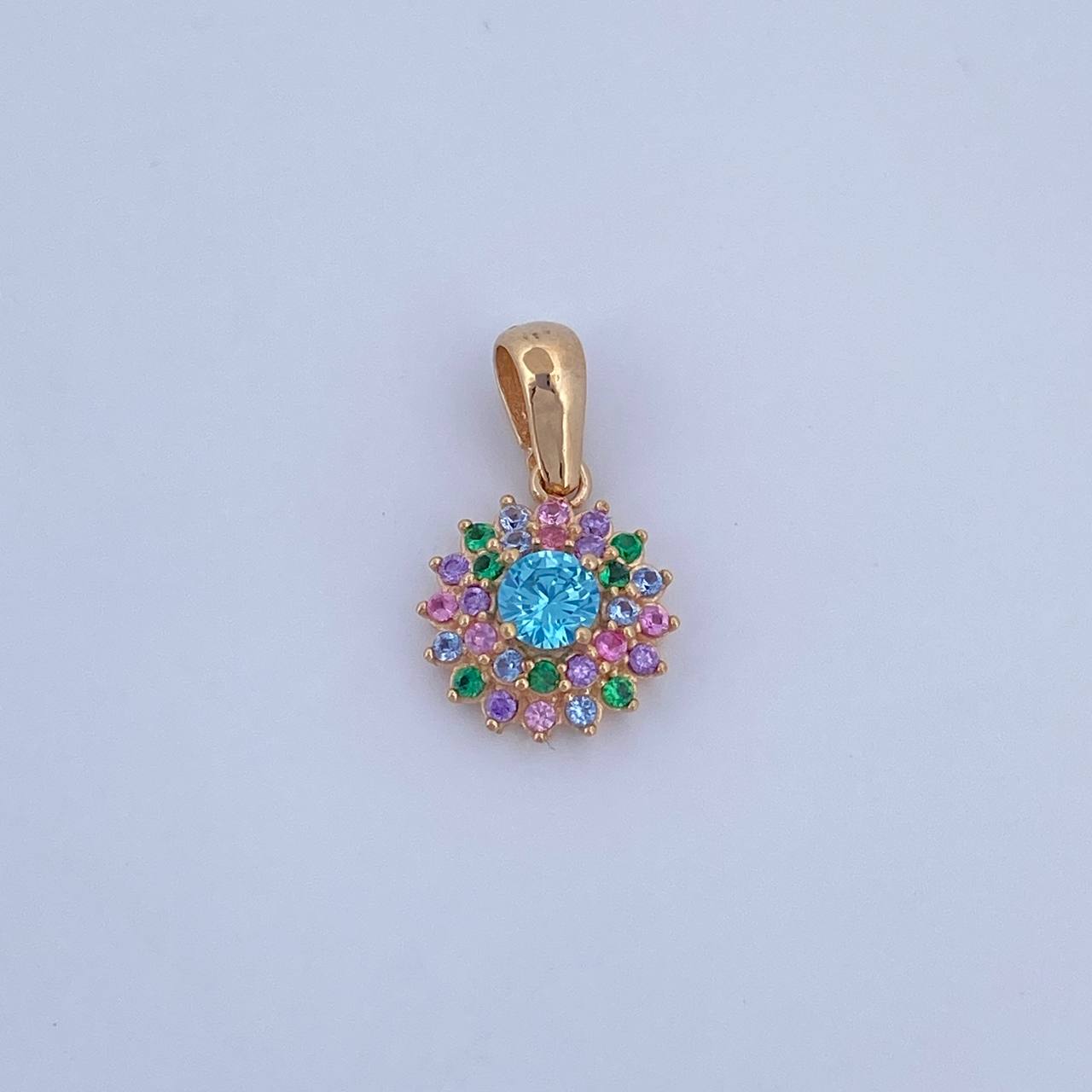 Dije Halo 1.7gr / 1.8cm / Circones De Colores Oro Amarillo 18K &