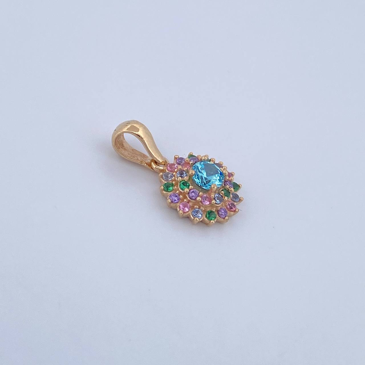 Dije Halo 1.7gr / 1.8cm / Circones De Colores Oro Amarillo 18K &