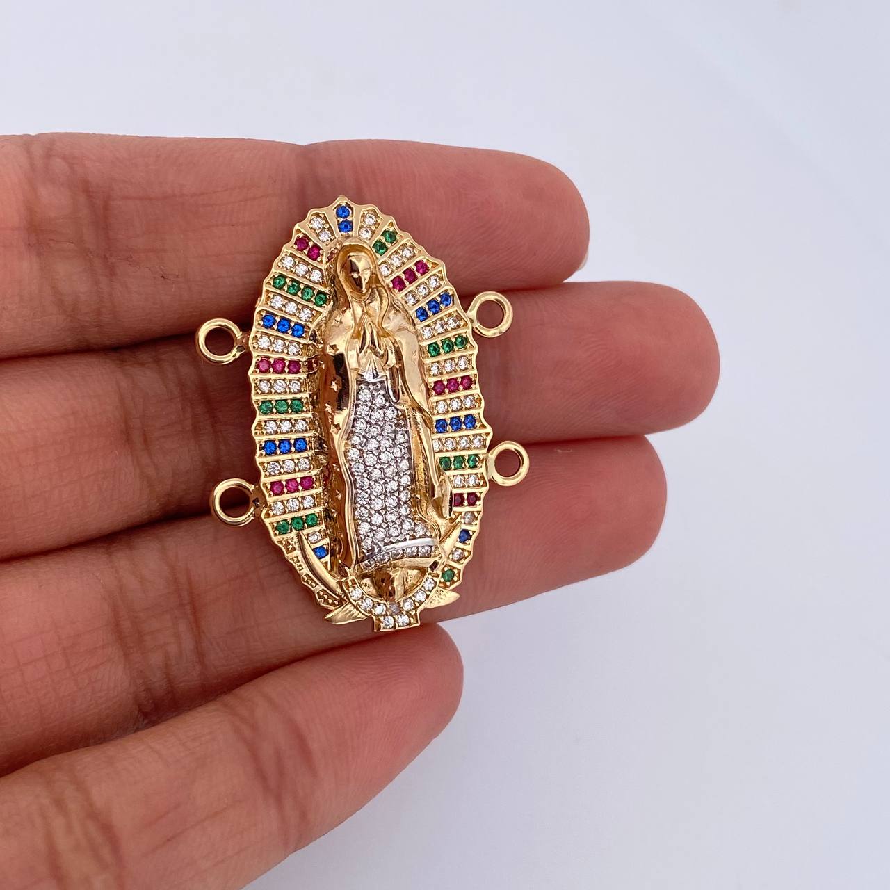 Herraje Virgen Guadalupe 8.8gr / 3.5cm / Circones De Colores Dos Oros Amarillo Blanco 18K &
