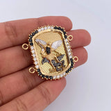 Herraje Placa San Miguel Arcangel 16.15gr / 3.6cm / Circones Negros Blancos Tres Oros 18K &