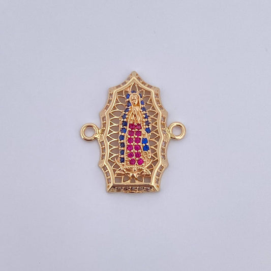 Herraje Virgen Guadalupe 2.9gr / 2.3cm / Circones Fucsias Azules Blancos Oro Amarillo 18K &