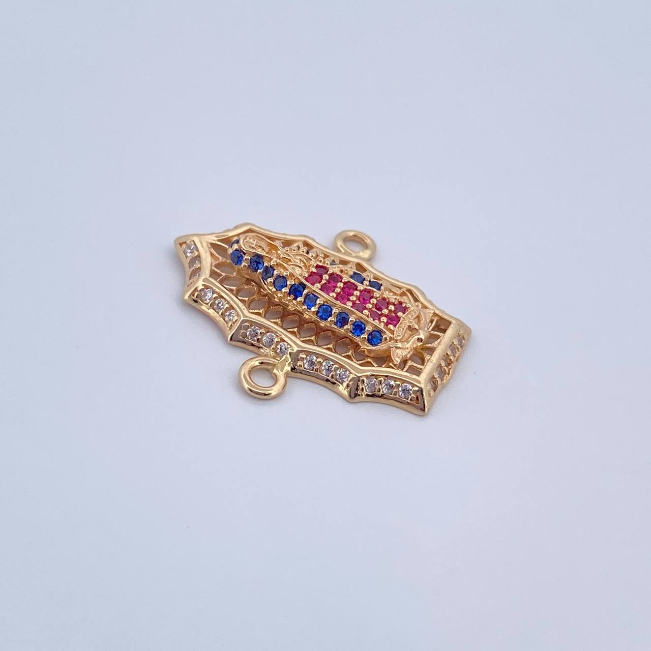 Herraje Virgen Guadalupe 2.9gr / 2.3cm / Circones Fucsias Azules Blancos Oro Amarillo 18K &