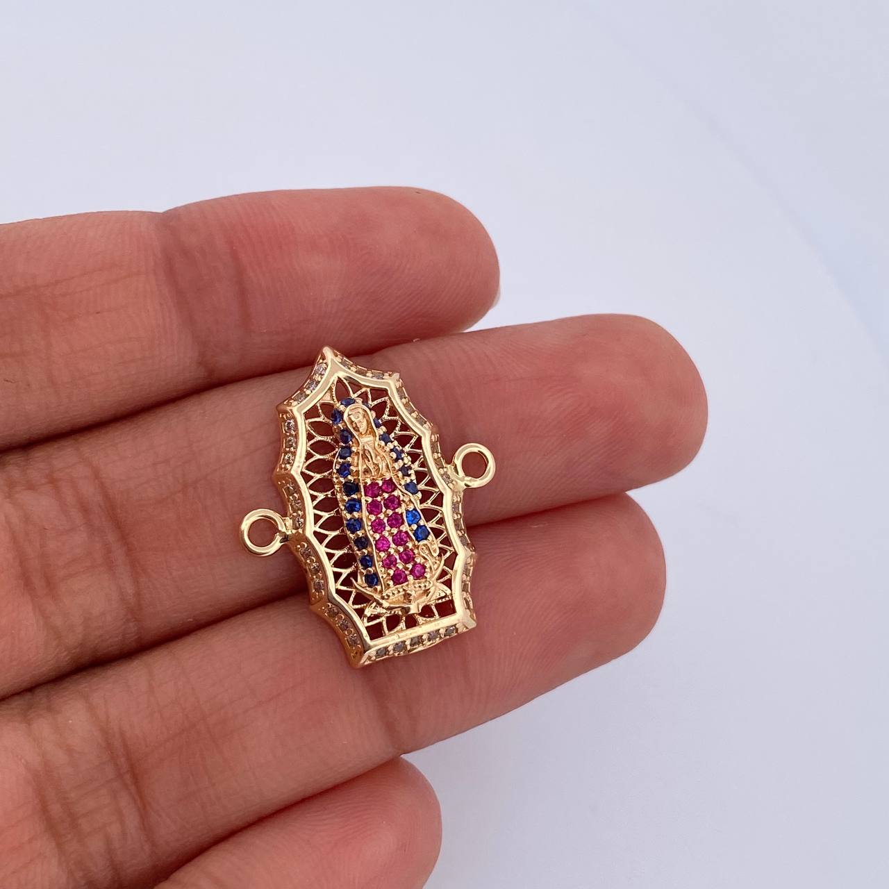 Herraje Virgen Guadalupe 2.9gr / 2.3cm / Circones Fucsias Azules Blancos Oro Amarillo 18K &