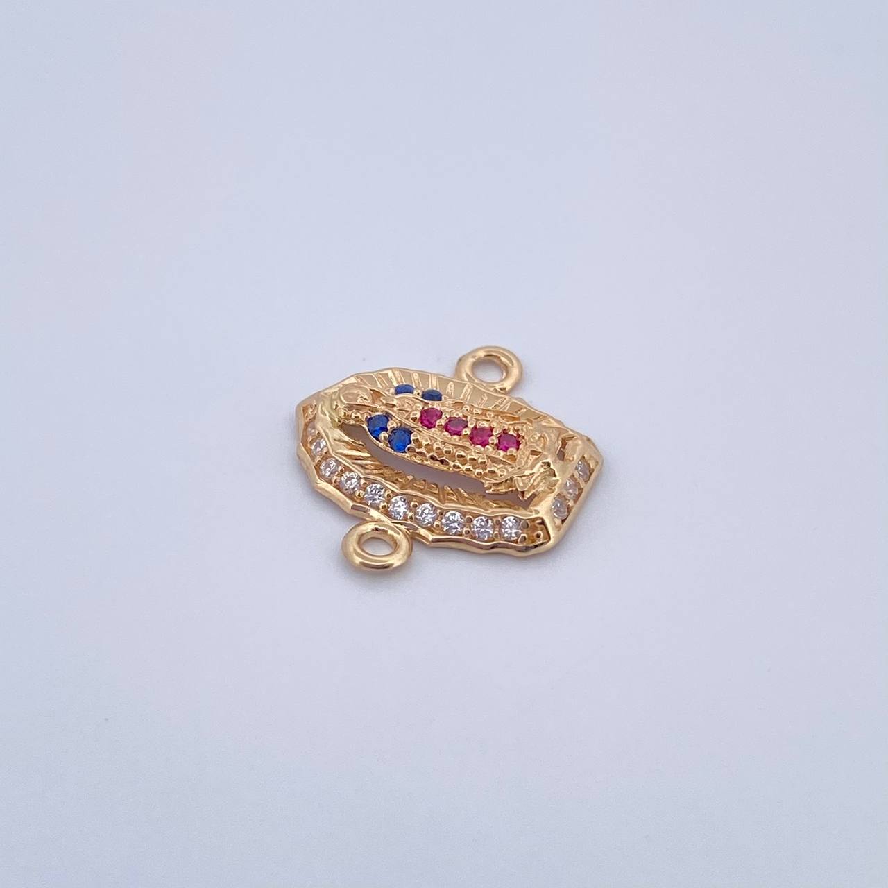 Herraje Virgen Guadalupe 1.1gr / 1.4cm / Circones Fucsias Azules Blancos Oro Amarillo 18K &
