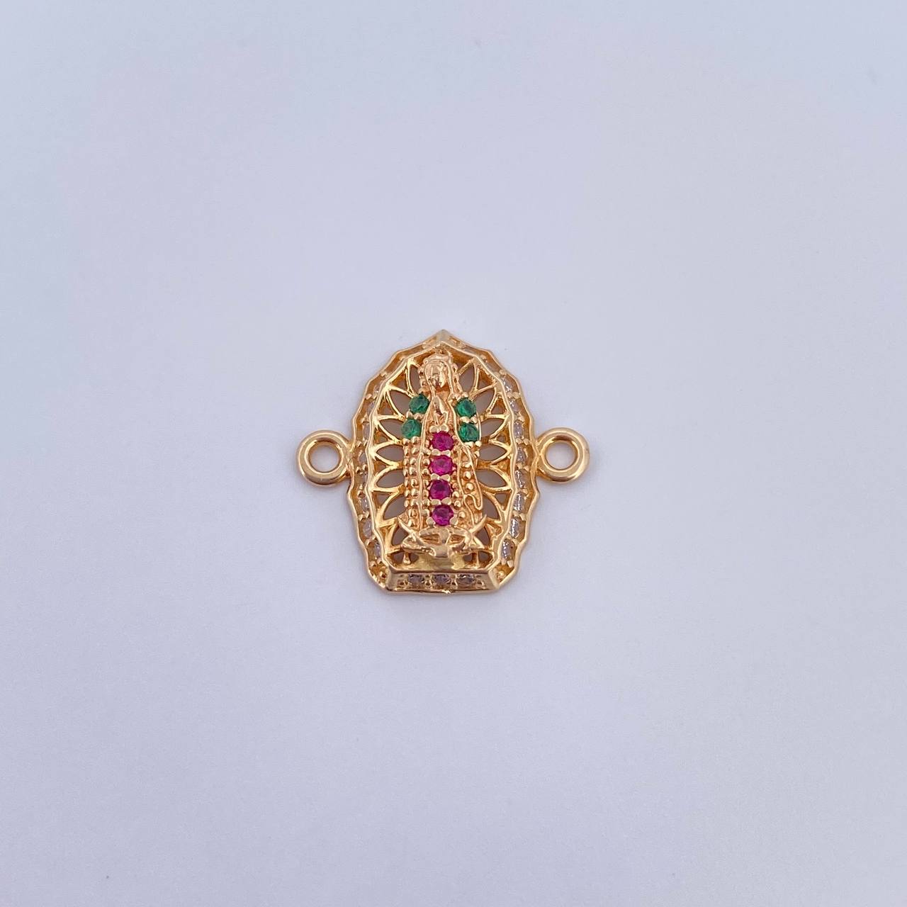 Herraje Virgen Guadalupe 1.15gr / 1.4cm / Circones Fucsias Verdes Blancos Oro Amarillo 18K