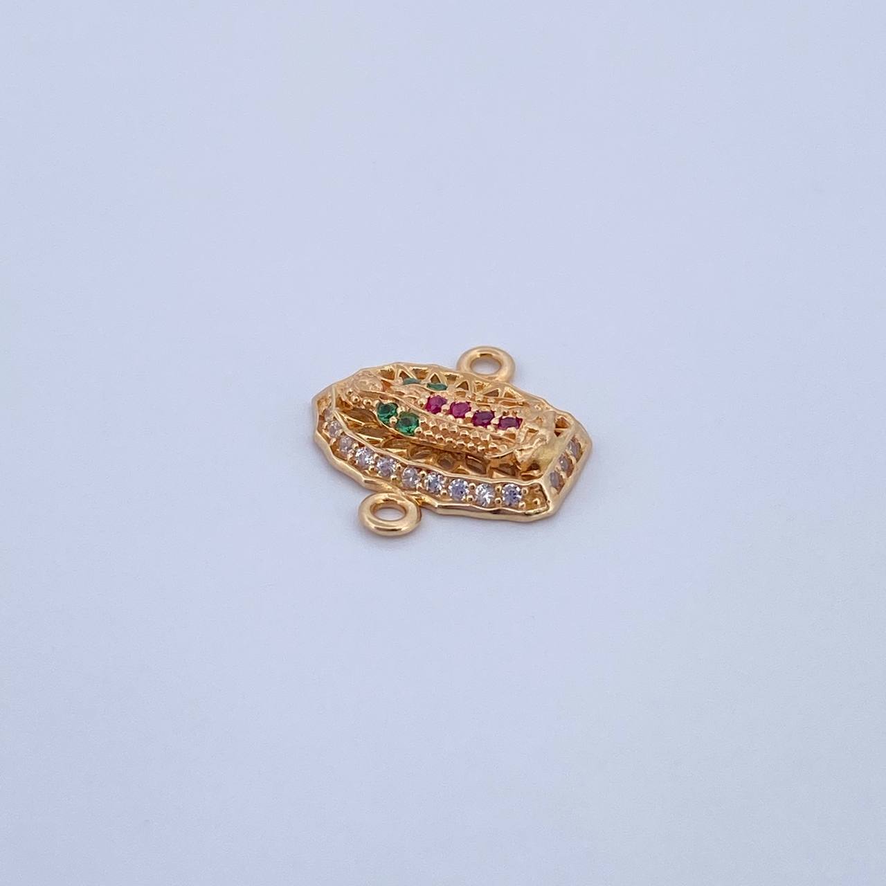 Herraje Virgen Guadalupe 1.15gr / 1.4cm / Circones Fucsias Verdes Blancos Oro Amarillo 18K