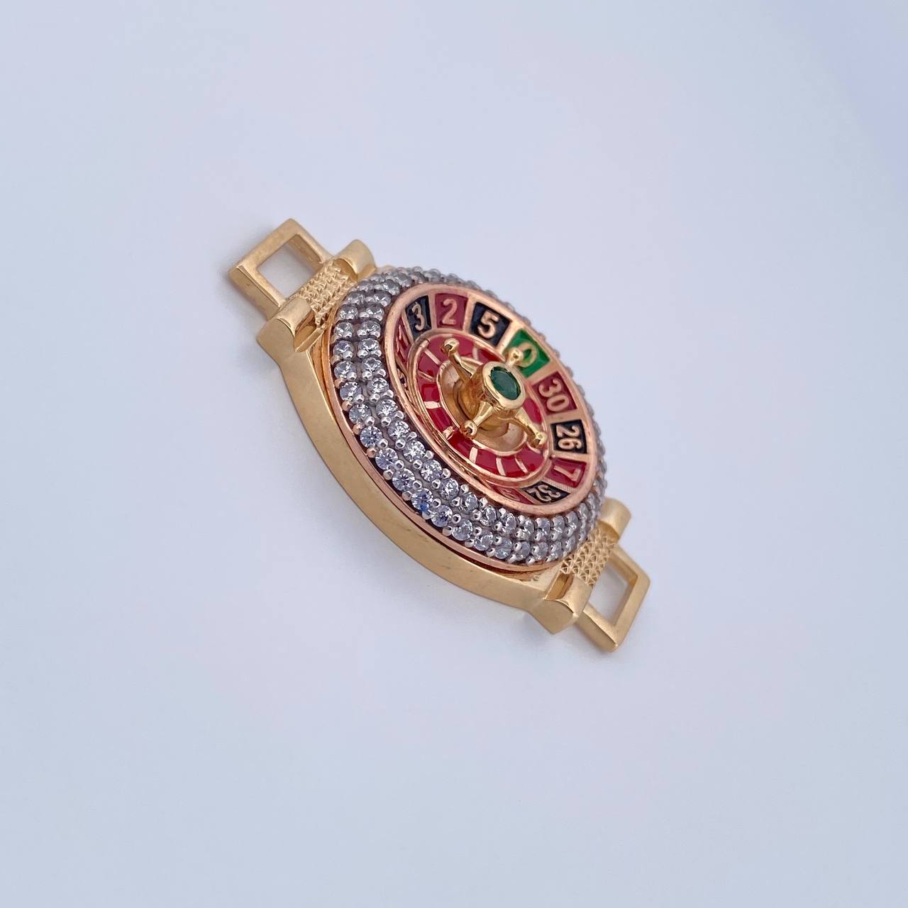 Herraje Ruleta 8.85gr / 3.4cm / Circones Verde Blancos Tres Oros 18K $