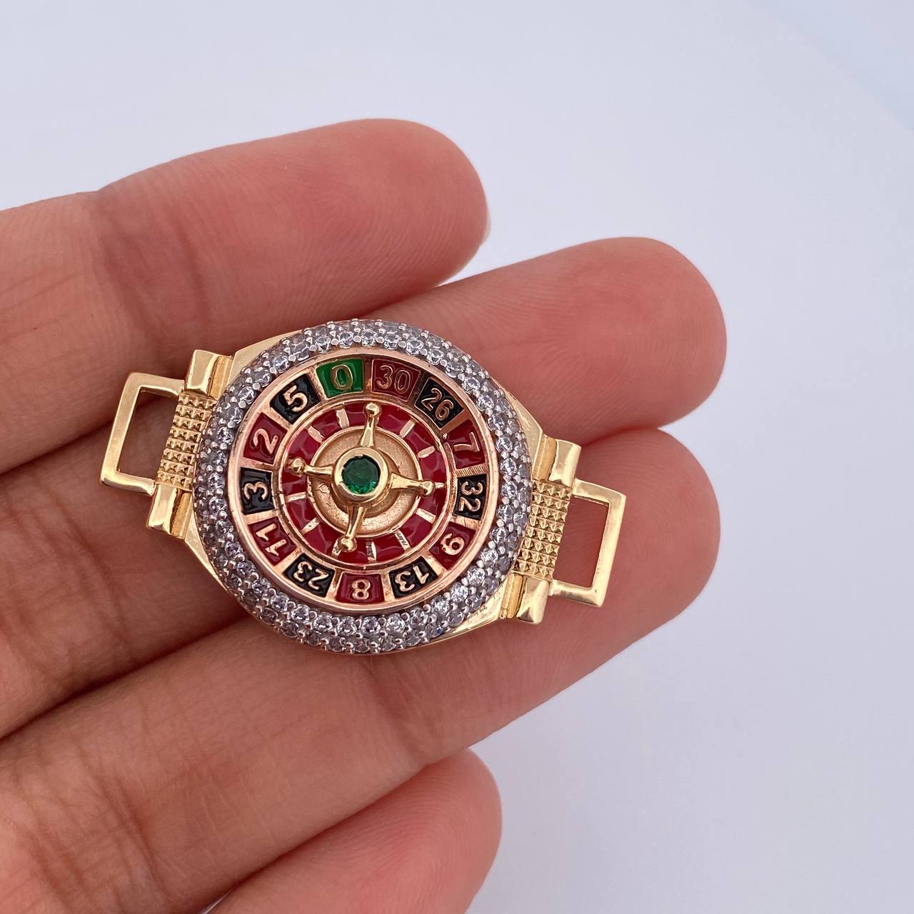 Herraje Ruleta 8.85gr / 3.4cm / Circones Verde Blancos Tres Oros 18K $