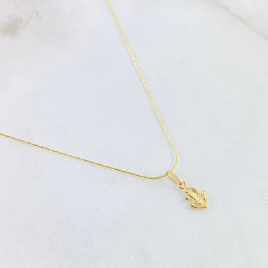 Set Cadena y Dije Aguja Trenzada + Ancla 1.25gr / 45cm / Oro Amarillo 18K (Oferta) *