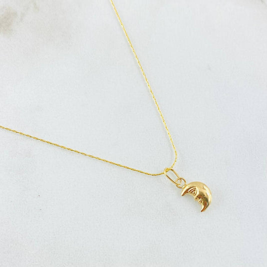 Set Cadena y Dije Aguja Trenzada + Luna 1.2gr / 45cm / Oro Amarillo 18K (Oferta) ©