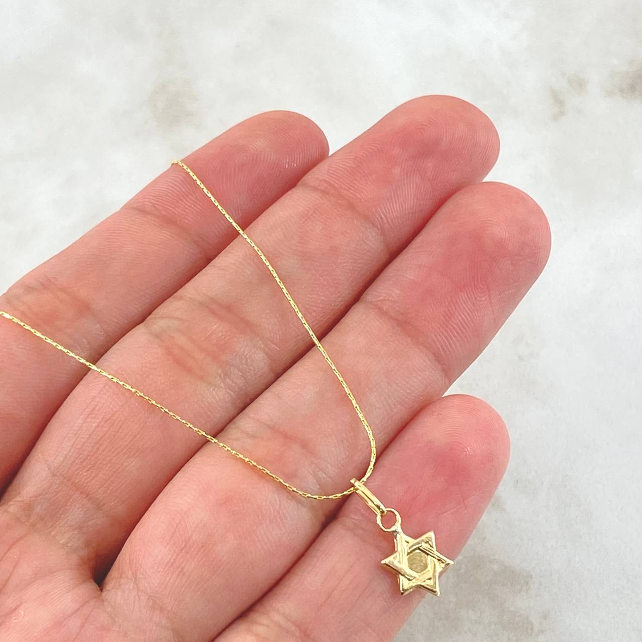 Set Cadena y Dije Aguja Trenzada + Estrella De David  1.25gr / 45cm / Oro Amarillo 18K (Oferta) *