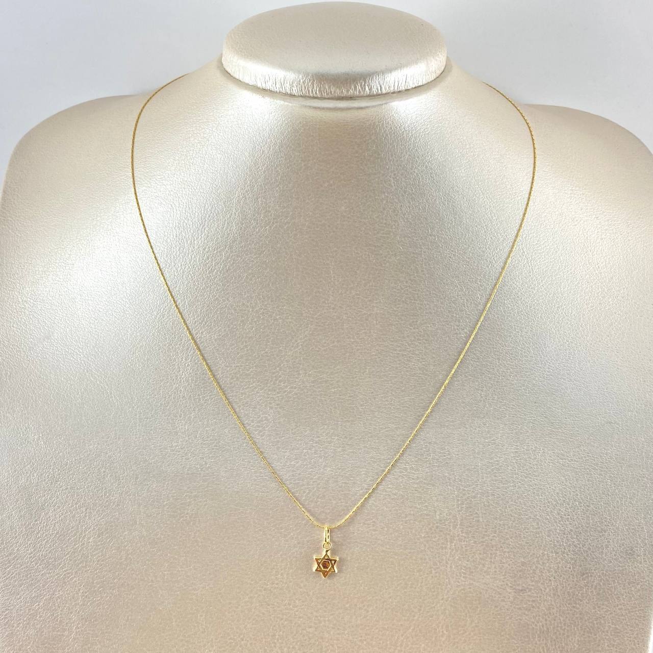 Set Cadena y Dije Aguja Trenzada + Estrella De David 1.15gr / 45cm / Oro Amarillo 18K (Oferta)