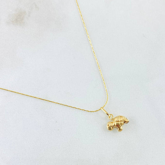 Set Cadena y Dije Aguja Trenzada + Tortuga 1.25gr / 45cm / Oro Amarillo 18K (Oferta)