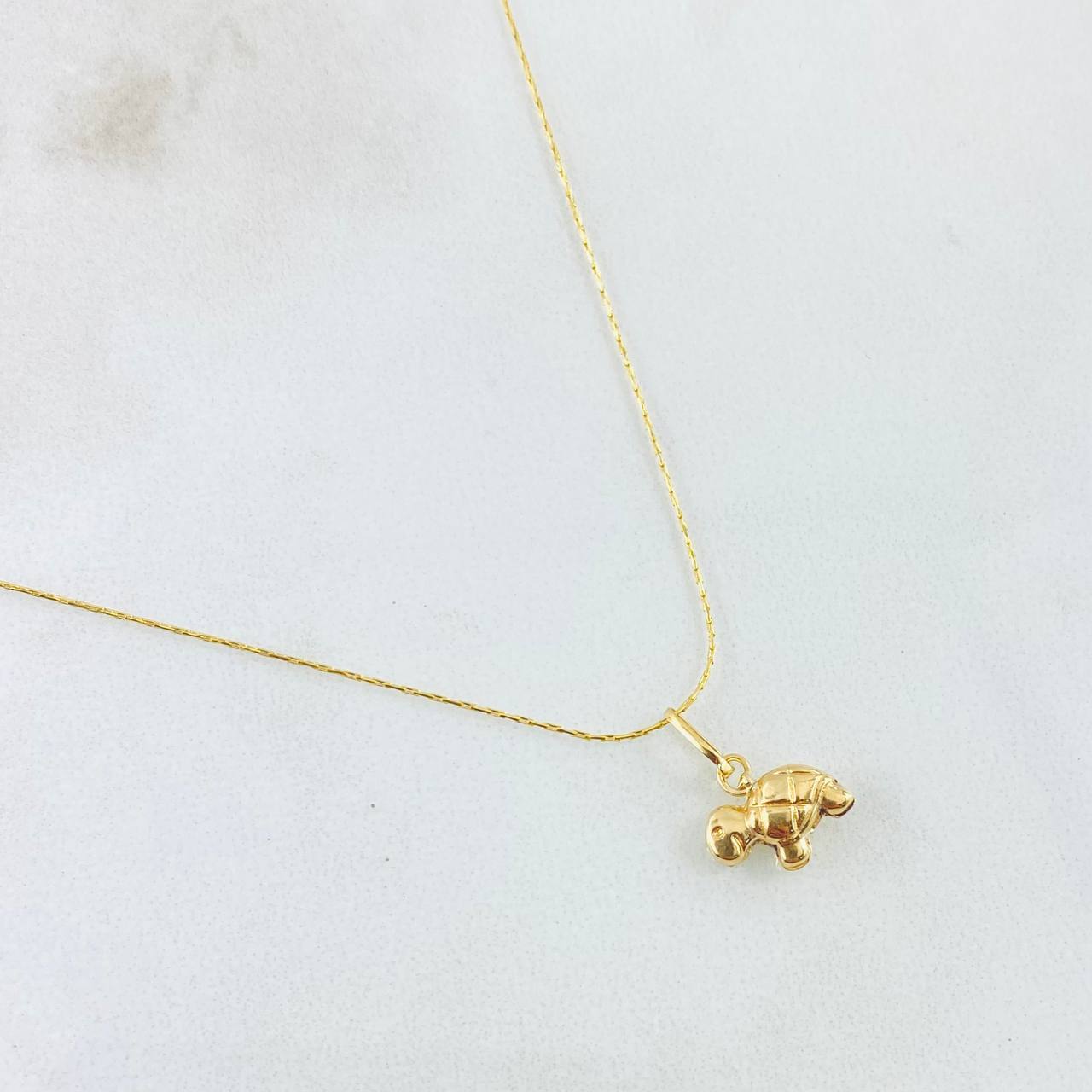 Set Cadena y Dije Aguja Trenzada + Tortuga 1.15gr / 45cm / Oro Amarillo 18K (Oferta) *