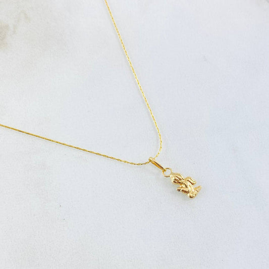 Set Cadena y Dije Aguja Trenzada + Angel 1.15gr / 45cm / Oro Amarillo 18K (Oferta)