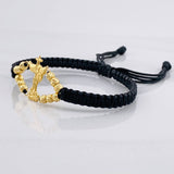 Pulsera Tejida Negra San Miguel Arcángel Bolas Diamantadas Oro Amarillo 18K
