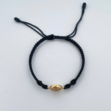 Pulsera Negra Herraje Letra R 0.55gr / Troquelada Oro Amarillo 18K &
