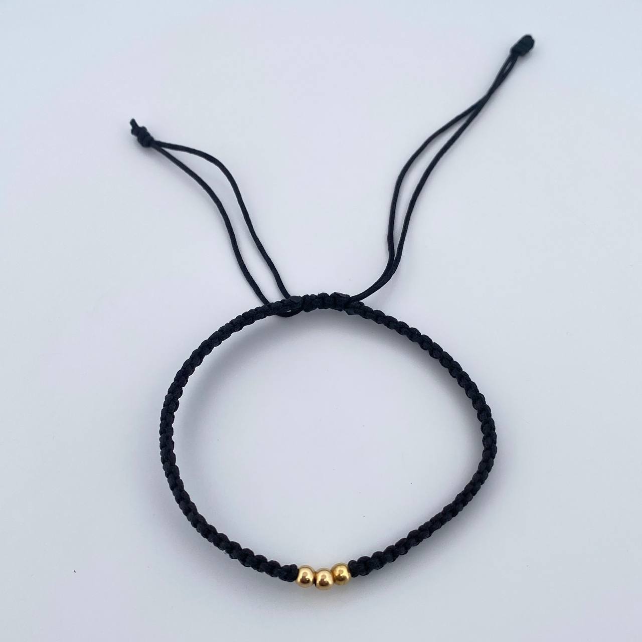 Pulsera Negra 0.15gr / 3mm Bolas Lisas Oro Amarillo 18K (A.C)