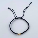 Pulsera Negra 0.15gr / 3mm Bolas Lisas Oro Amarillo 18K (A.C)