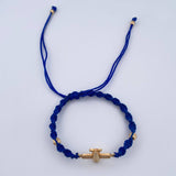 Pulsera Azul Herraje Avion 1.5gr / 4mm-3mm Bolas Diamantadas Circones Blancos Oro Amarillo  18K &