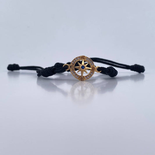 Pulsera Negra Herraje Estrella Cardinal 1.7gr / Circones Blanco Azul Oro Amarillo 18K &
