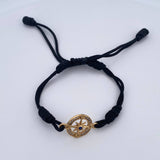 Pulsera Negra Herraje Estrella Cardinal 1.7gr / Circones Blanco Azul Oro Amarillo 18K &