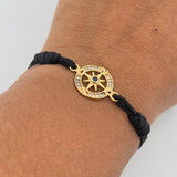Pulsera Negra Herraje Estrella Cardinal 1.7gr / Circones Blanco Azul Oro Amarillo 18K &