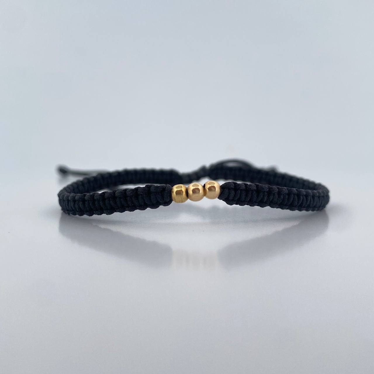 Pulsera Negra 0.15gr / 3mm Bolas Lisas Oro Amarillo 18K (A.C)