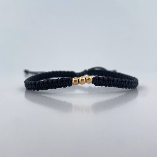 Pulsera Negra 0.15gr / 3mm Bolas Lisas Oro Amarillo 18K (A.C)