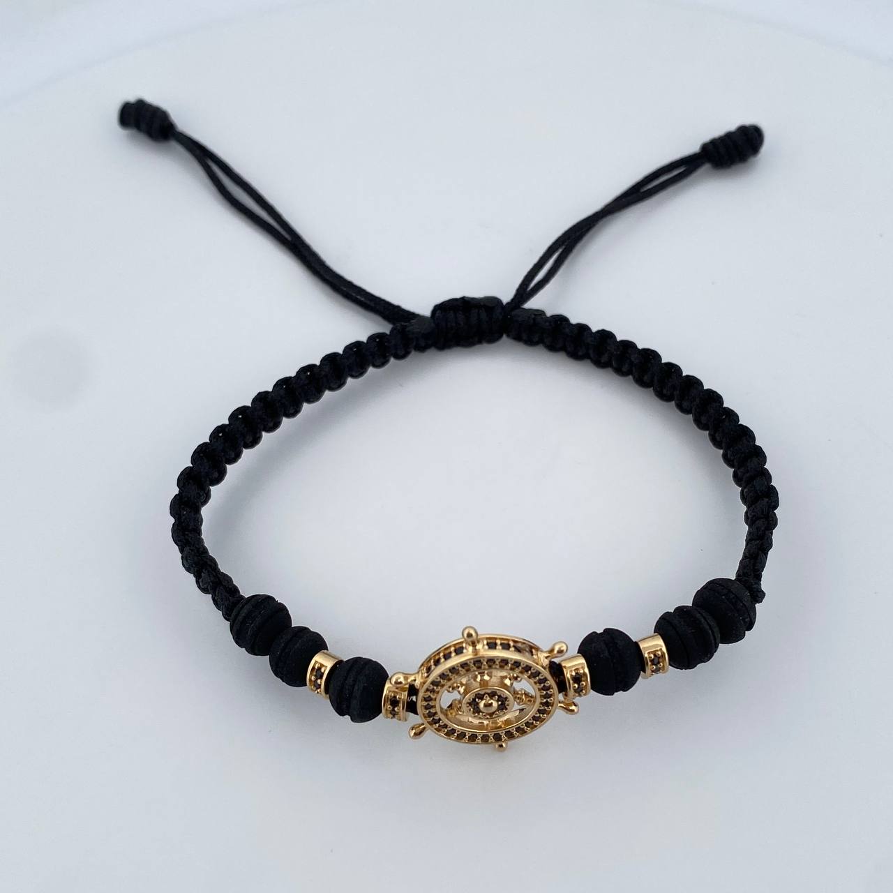 Pulsera Negra Herraje Timon 3.8gr / Circones Negros Neoprenos Oro Amarillo 18K &
