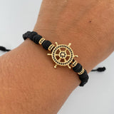 Pulsera Negra Herraje Timon 3.8gr / Circones Negros Neoprenos Oro Amarillo 18K &
