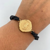 Pulsera Negra Herraje San Benito 2.25gr / Troquelada Oro Amarillo 18K &