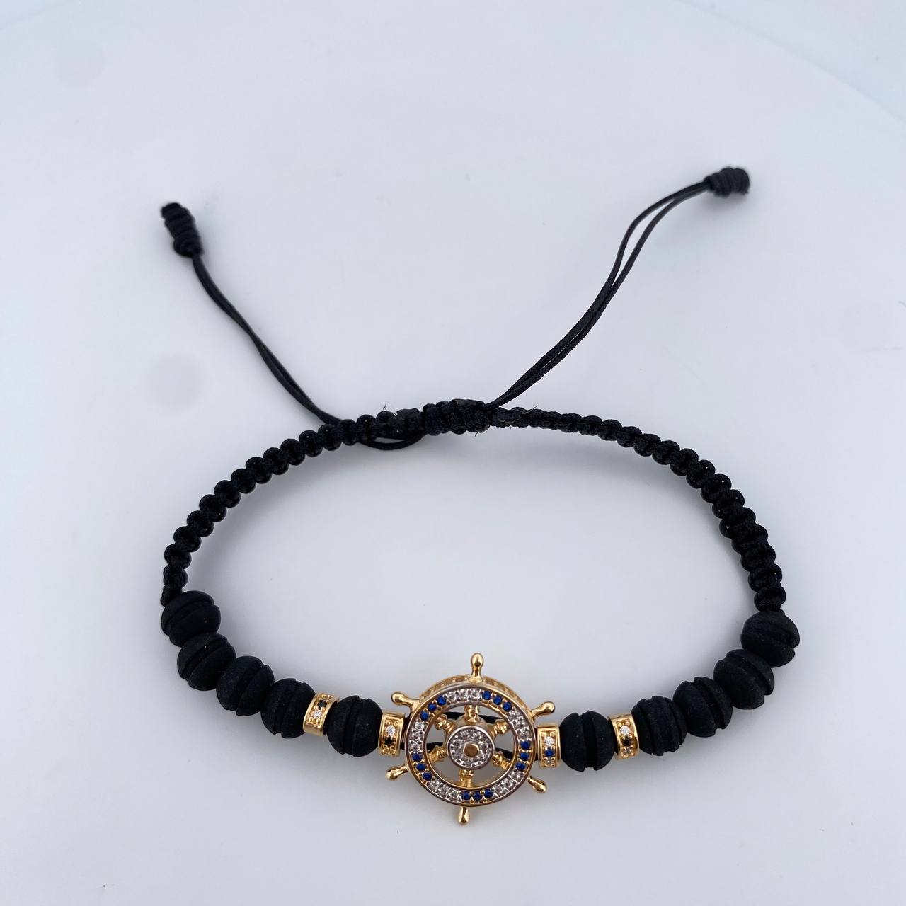 Pulsera Negra Herraje Timon 3.9gr / Circones Blancos Negros Azules Neoprenos Dos Oro Amarillo Blanco 18K &